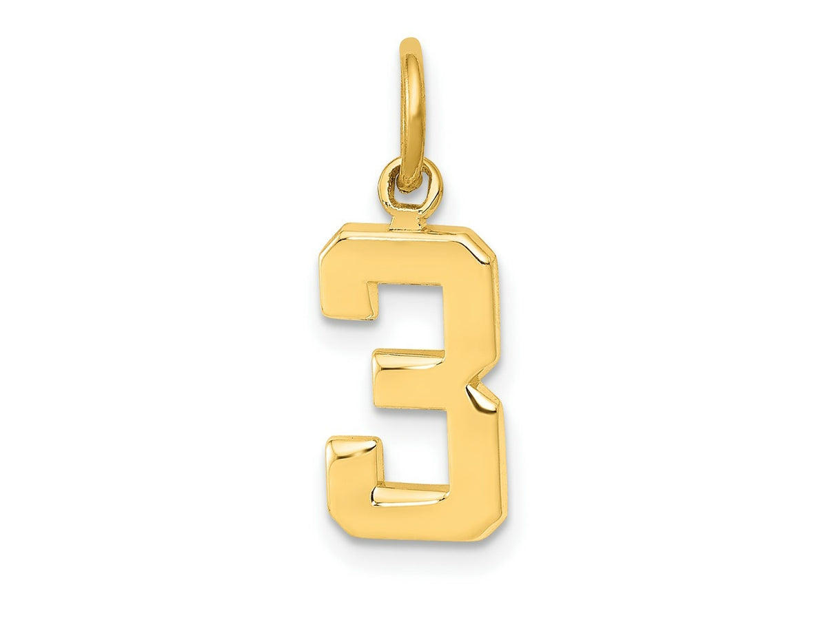 FJC Finejewelers 10 kt Yellow Gold Casted Small Polished Number 3 Charm 20 x 7 mm