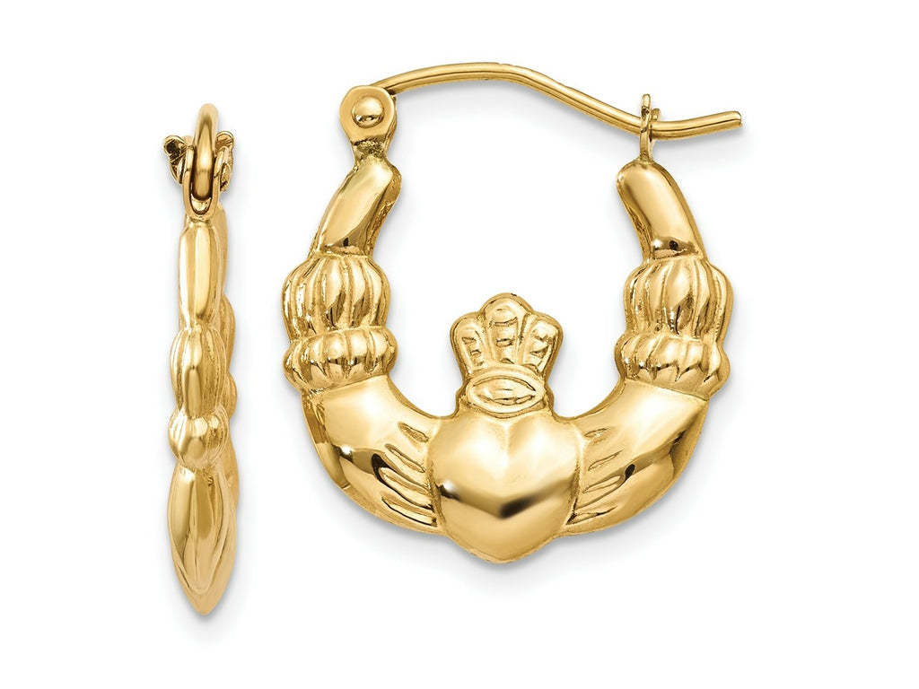 FJC Finejewelers 10 kt Yellow Gold Polished Claddagh Hoop Earrings 10 mm x 2 mm