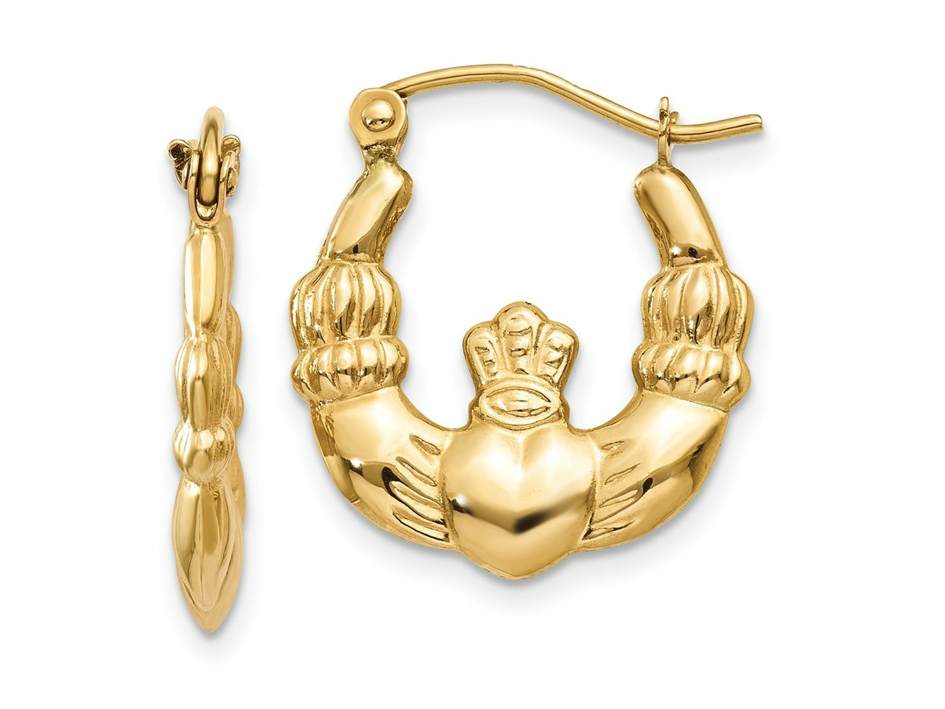 FJC Finejewelers 10 kt Yellow Gold Polished Claddagh Hoop Earrings 10 mm x 2 mm