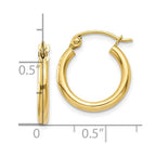 FJC Finejewelers 10 kt Yellow Gold Polished 2mm Lightweight Tube Hoop Earrings 15 mm x 15 mm