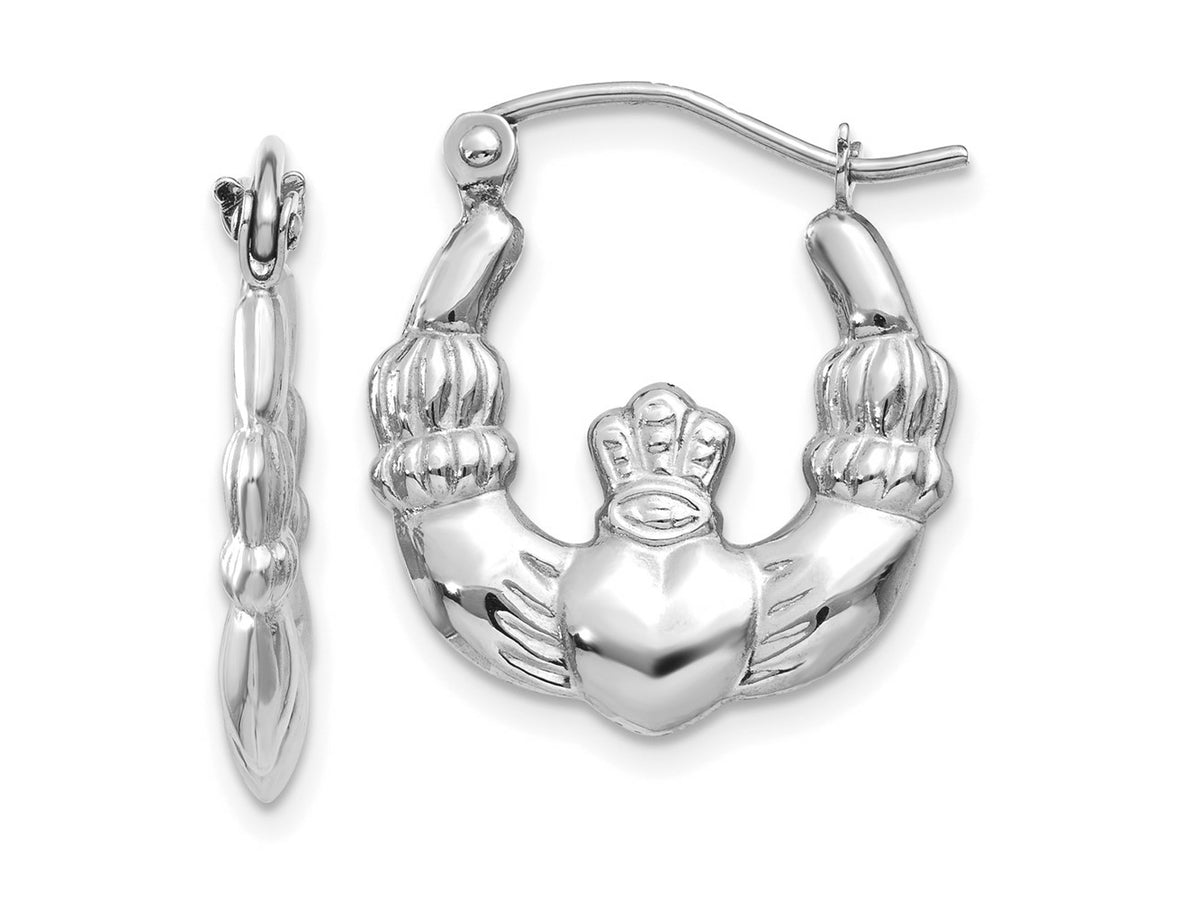 FJC Finejewelers 10 kt White Gold Shrimp / Creole Claddagh Hoop Earrings 10 mm x 2 mm