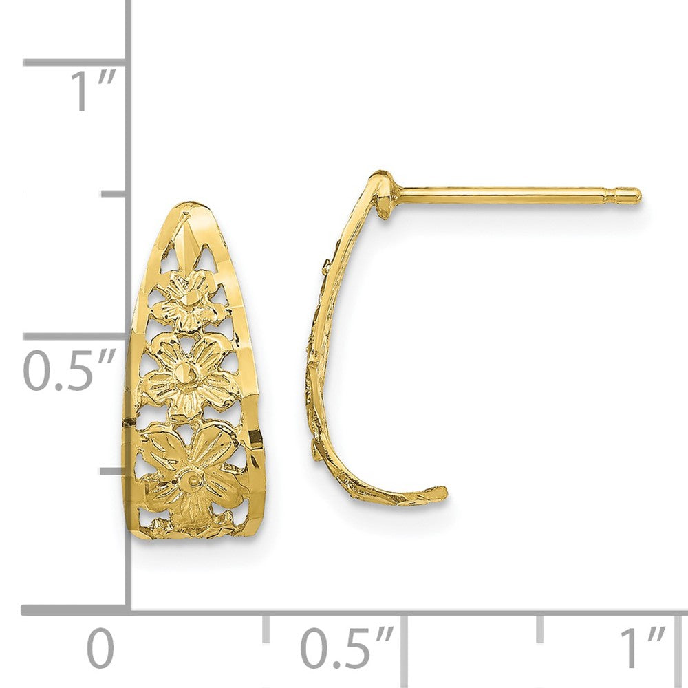 FJC Finejewelers 10 kt Yellow Gold Bright Cut Flower J-Hoop Post Earrings 17 mm x 6 mm