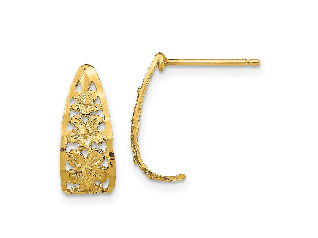 FJC Finejewelers 10 kt Yellow Gold Bright Cut Flower J-Hoop Post Earrings 17 mm x 6 mm