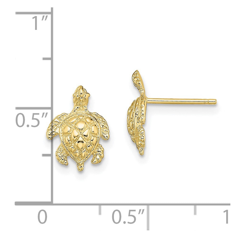 FJC Finejewelers 10 kt Yellow Gold Button 2-D Textured Sea Turtle Post Earrings 11 mm x 8 mm