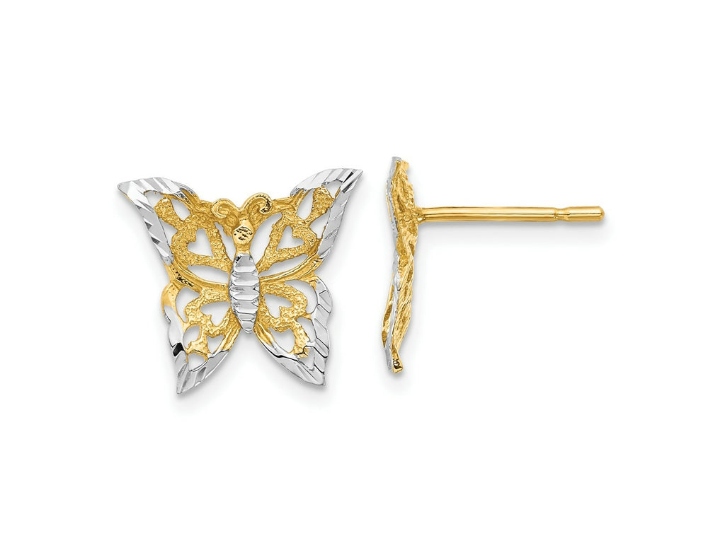 FJC Finejewelers 10 kt Yellow Gold Button with Rhodium Butterfly Post Earrings 12 mm x 30 mm