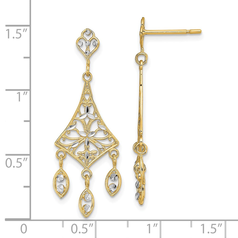 FJC Finejewelers 10 kt Yellow Gold with Rhodium Filigree Chandelier Dangle Earrings 35 mm x 13 mm
