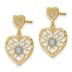 FJC Finejewelers 10 kt Yellow Gold with Rhodium Heart Beaded Filigree Dangle Earrings 21 mm x 12 mm
