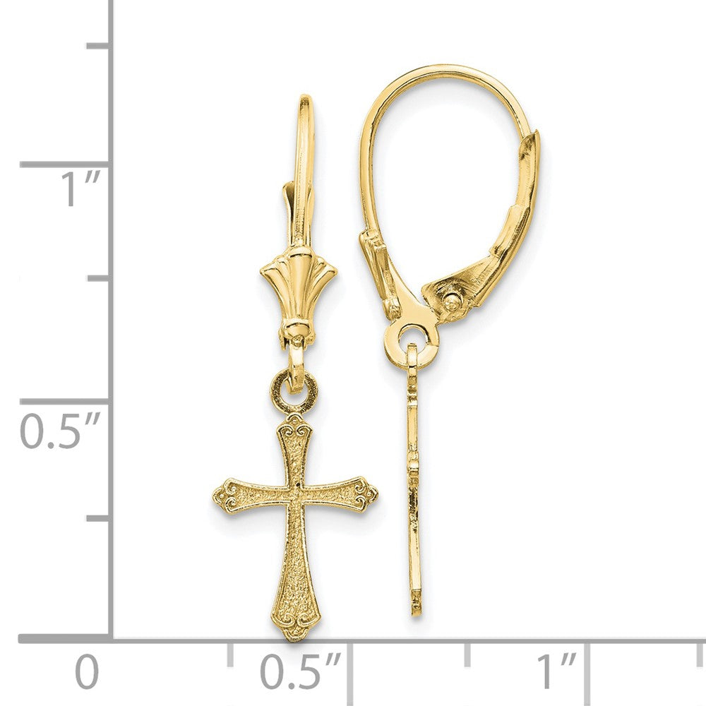 FJC Finejewelers 10 kt Yellow Gold Dangle Cross Leverback Earrings 29 mm x 9 mm
