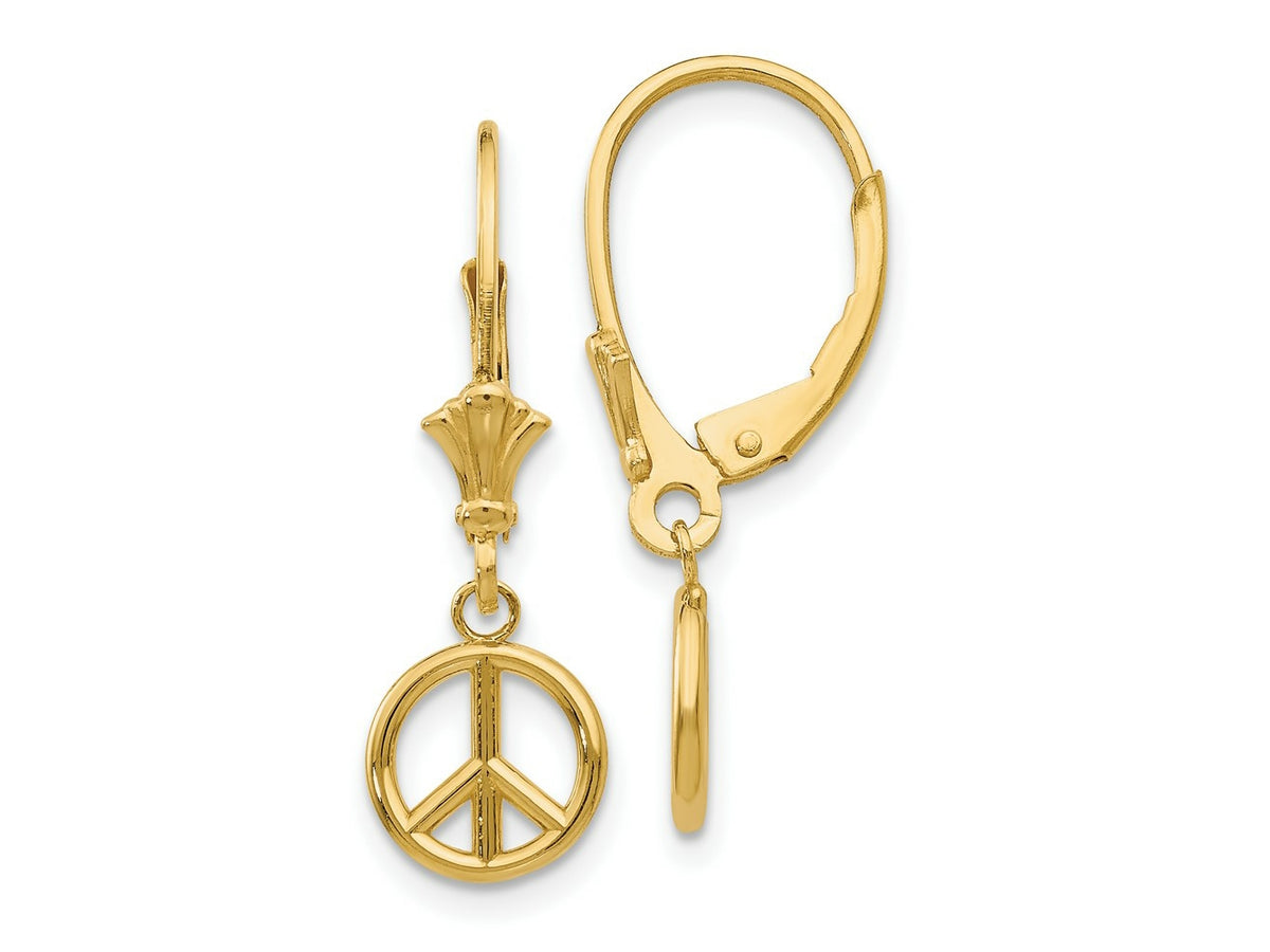 FJC Finejewelers 10 kt Yellow Gold Dangle 3-D Peace Symbol Leverback Earrings 25 mm x 8 mm