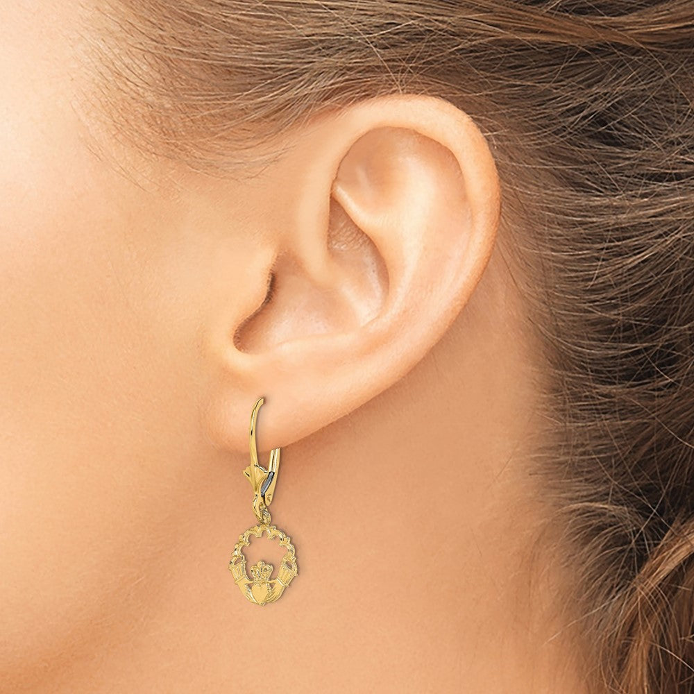 FJC Finejewelers 10 kt Yellow Gold Dangle Polished Claddagh Leverback Earrings 27 mm x 10 mm