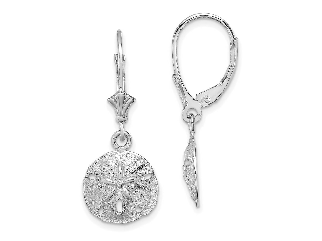FJC Finejewelers 10 kt White Gold Drop and Dangle Polished Sand Dollar Leverback Earrings 29.25 mm x 11.6 mm