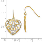FJC Finejewelers 10 kt Yellow Gold Dangle with Rhodium Filigree Cut-Out Heart Wire Earrings 24 mm x 15 mm