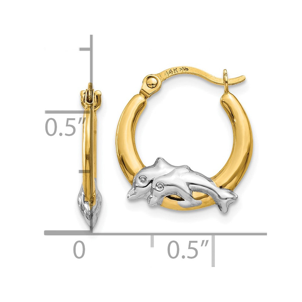 FJC Finejewelers 10 kt Yellow Gold and Rhodium Dolphin Hoop Earrings 15 mm x 14 mm