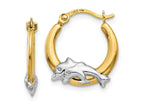 FJC Finejewelers 10 kt Yellow Gold and Rhodium Dolphin Hoop Earrings 15 mm x 14 mm