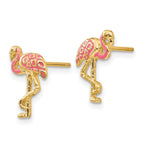 FJC Finejewelers 10 kt Yellow Gold Button Pink Enameled Flamingo Post Earrings 13 mm x 9 mm