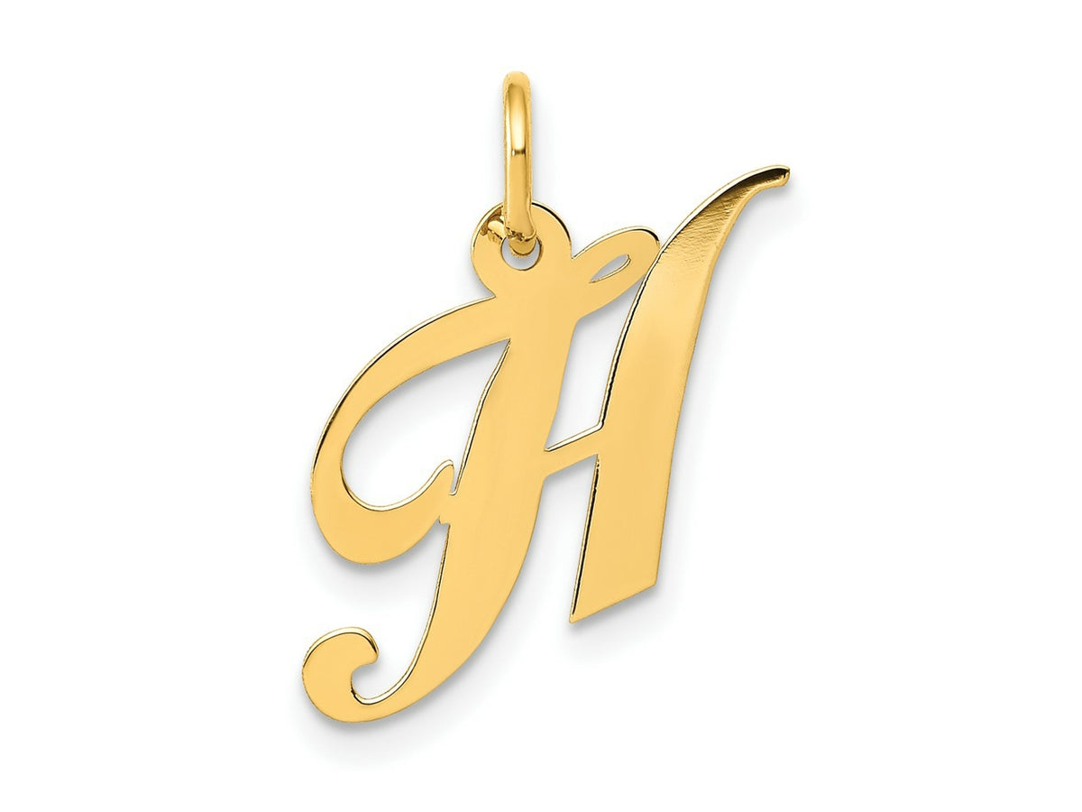 FJC Finejewelers 10 kt Yellow Gold Small Fancy Script Initial H Charm 16 x 17 mm
