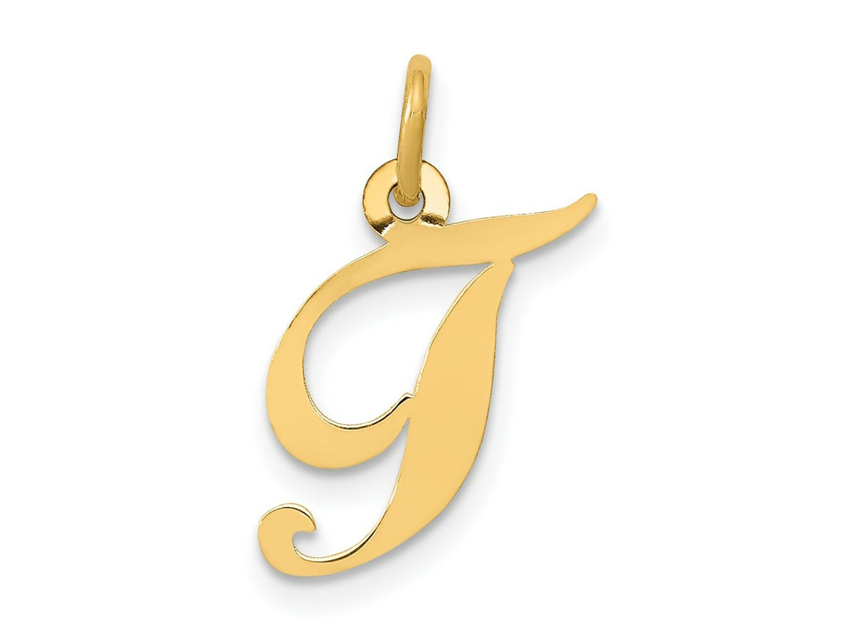 FJC Finejewelers 10 kt Yellow Gold Small Fancy Script Initial T Charm 16 x 17 mm