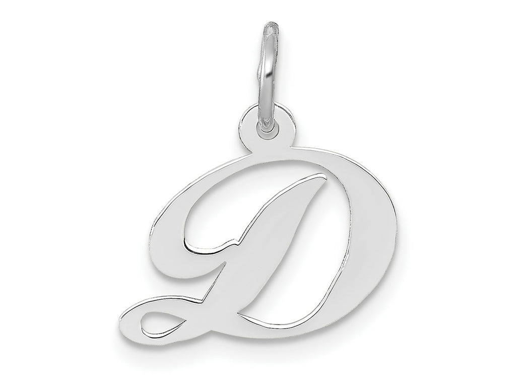 FJC Finejewelers 10 kt White Gold Small Fancy Script Initial D Charm 16 mm x 15 mm
