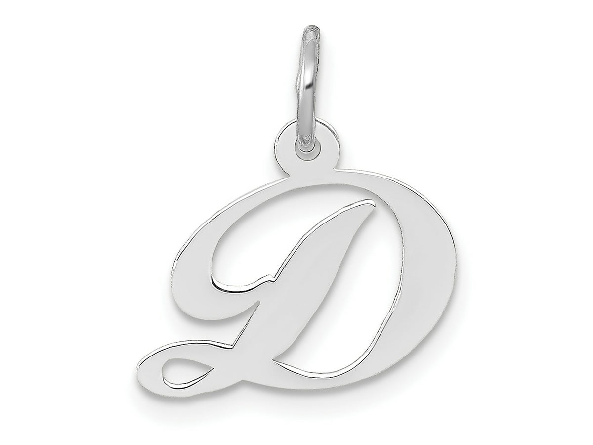 FJC Finejewelers 10 kt White Gold Small Fancy Script Initial D Charm 16 mm x 15 mm