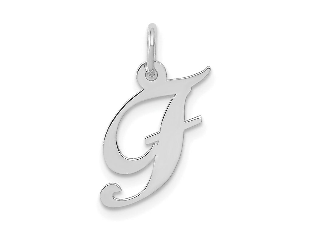 FJC Finejewelers 10 kt White Gold Small Fancy Script Initial F Charm 16 mm x 17 mm