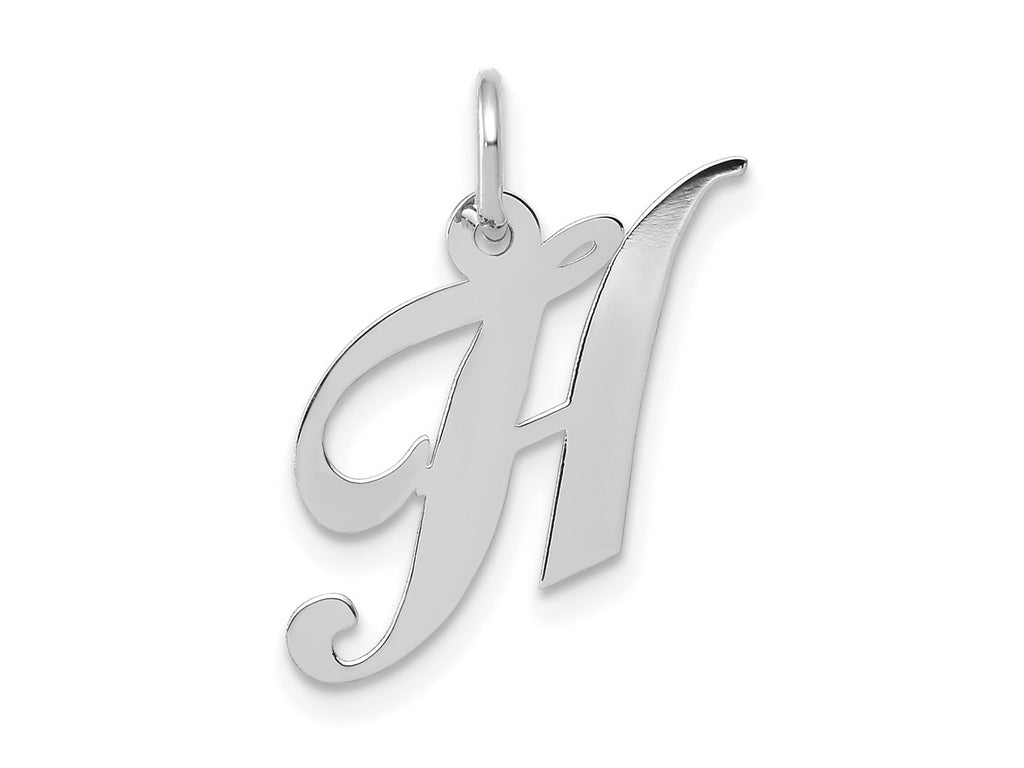 FJC Finejewelers 10 kt White Gold Small Fancy Script Initial H Charm 16 mm x 17 mm