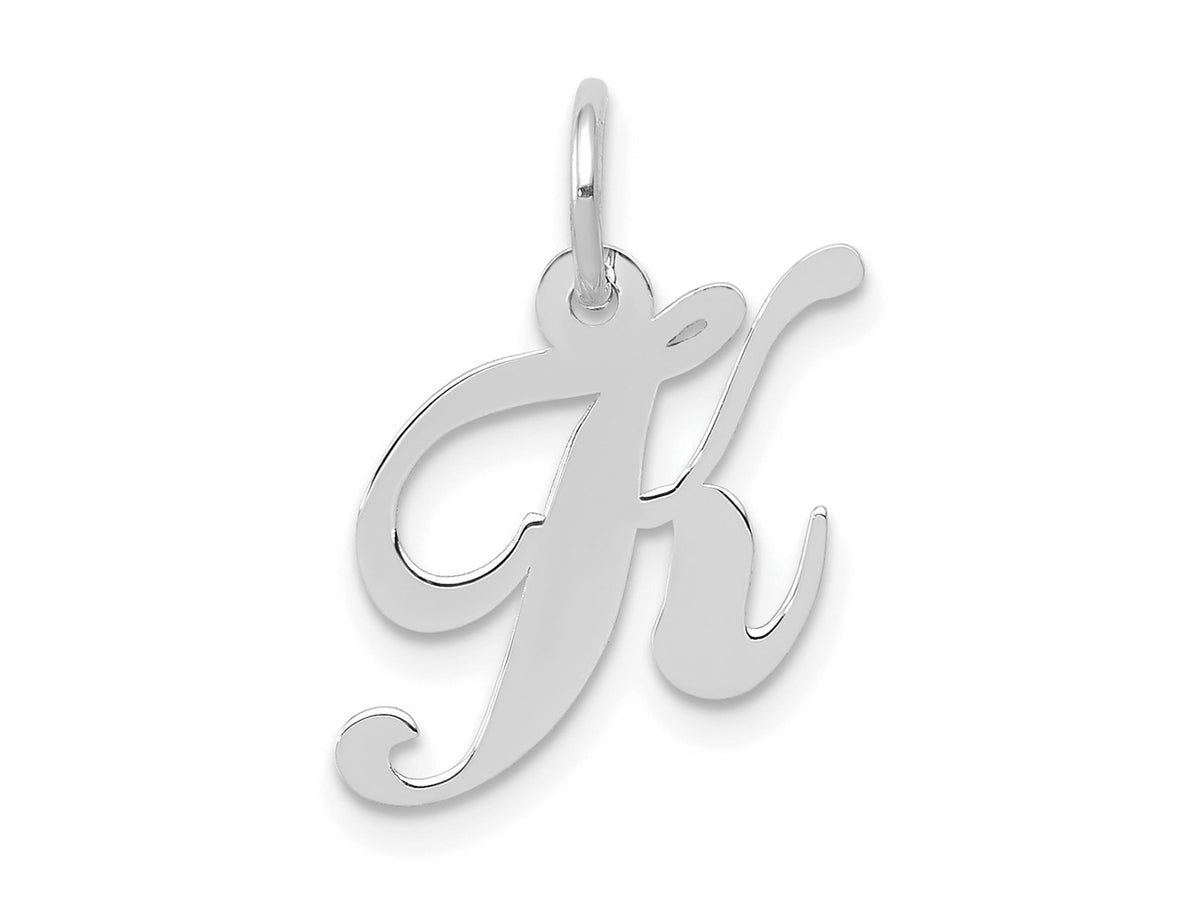 FJC Finejewelers 10 kt White Gold Small Fancy Script Initial K Charm 16 mm x 17 mm