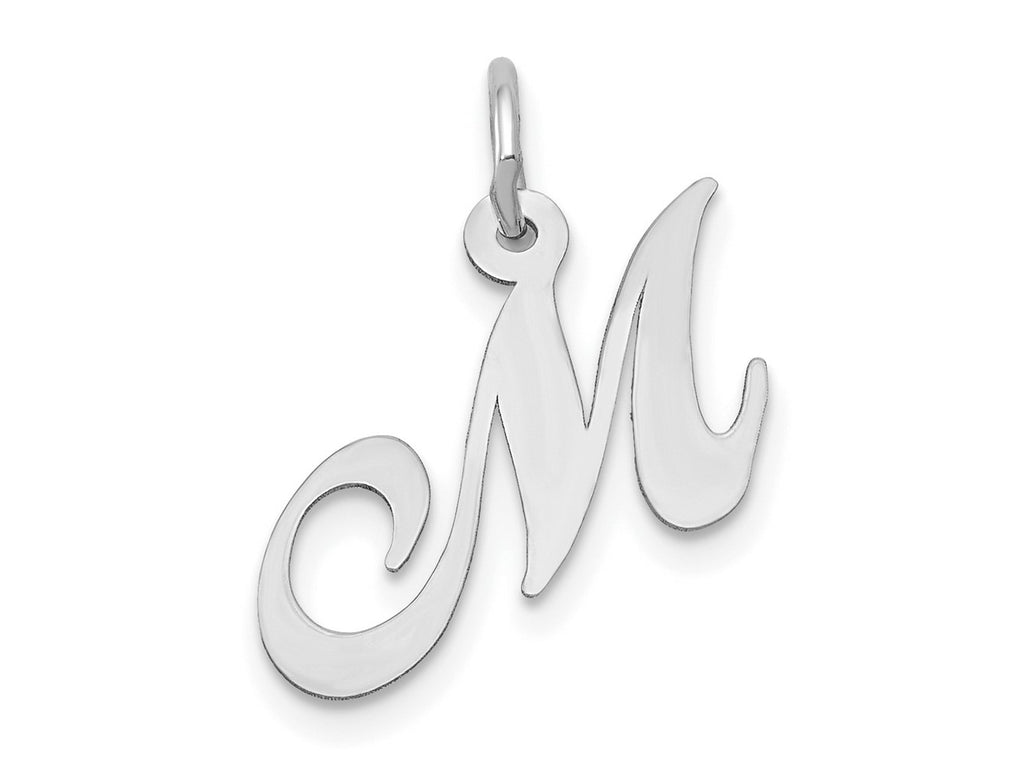 FJC Finejewelers 10 kt White Gold Small Fancy Script Initial M Charm 16 mm x 17 mm