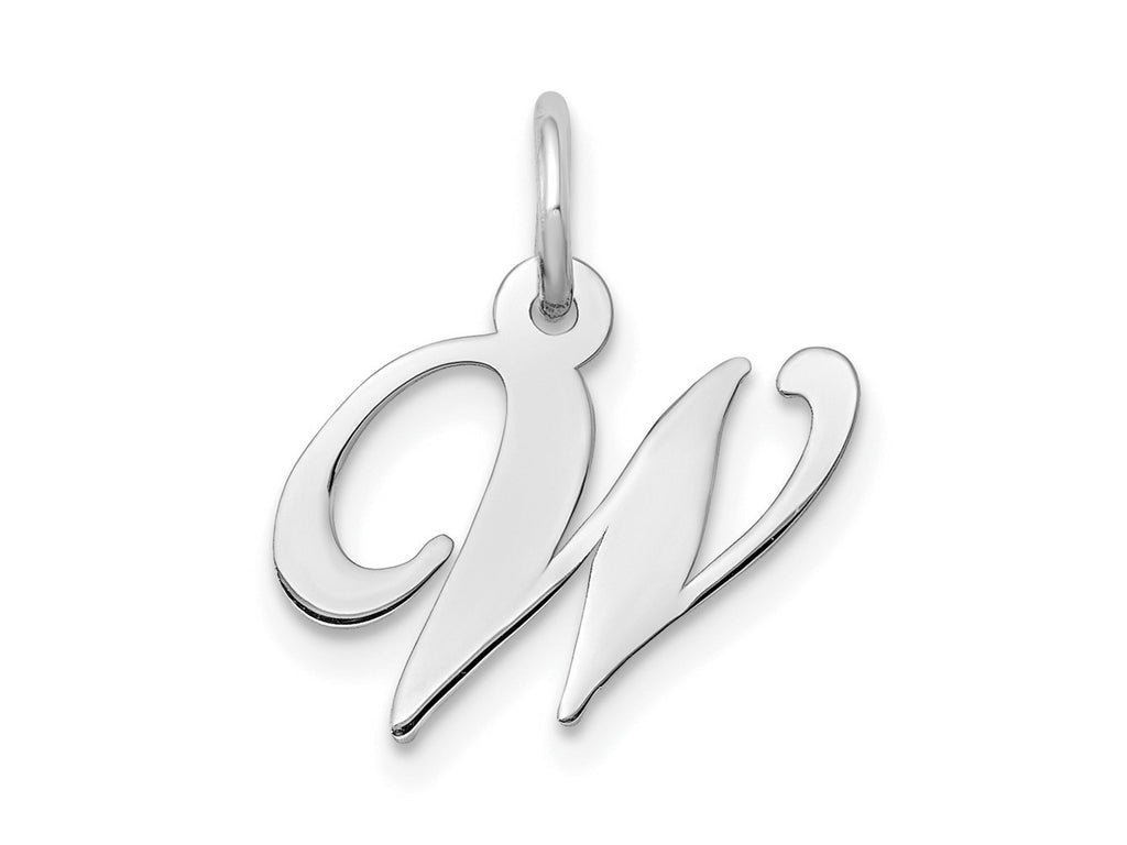 FJC Finejewelers 10 kt White Gold Small Fancy Script Initial W Charm 16 mm x 17 mm