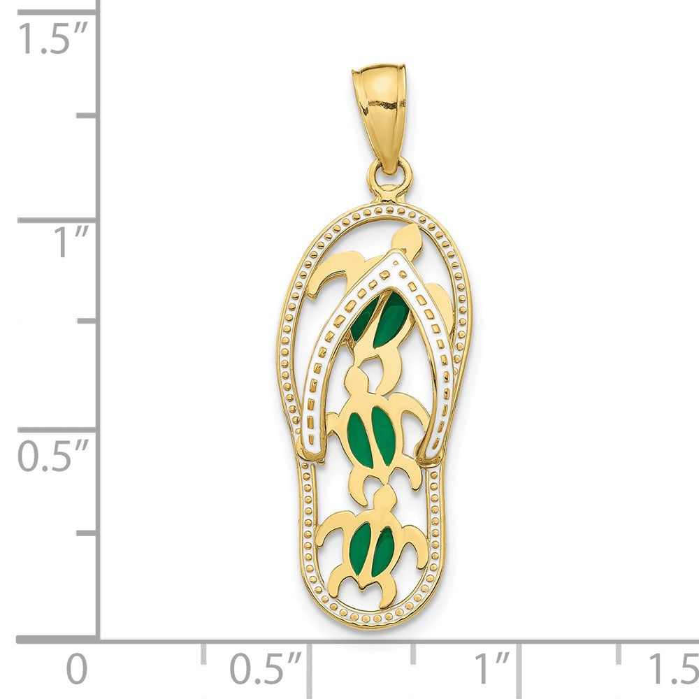 FJC Finejewelers 10 kt Yellow Gold Enamel Cut-out Flip Flop with Sea Turtles Charm 34 x 11 mm
