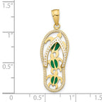 FJC Finejewelers 10 kt Yellow Gold Enamel Cut-out Flip Flop with Sea Turtles Charm 34 x 11 mm