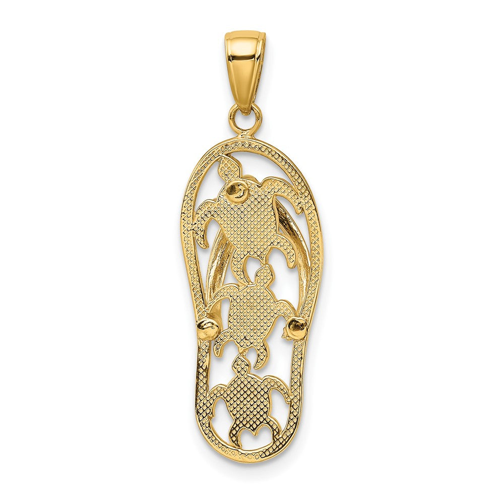 FJC Finejewelers 10 kt Yellow Gold Enamel Cut-out Flip Flop with Sea Turtles Charm 34 x 11 mm