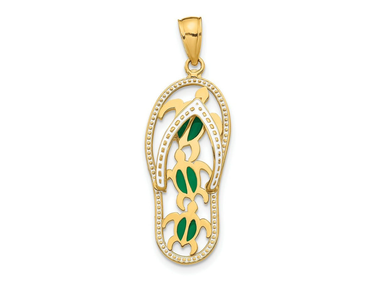 FJC Finejewelers 10 kt Yellow Gold Enamel Cut-out Flip Flop with Sea Turtles Charm 34 x 11 mm