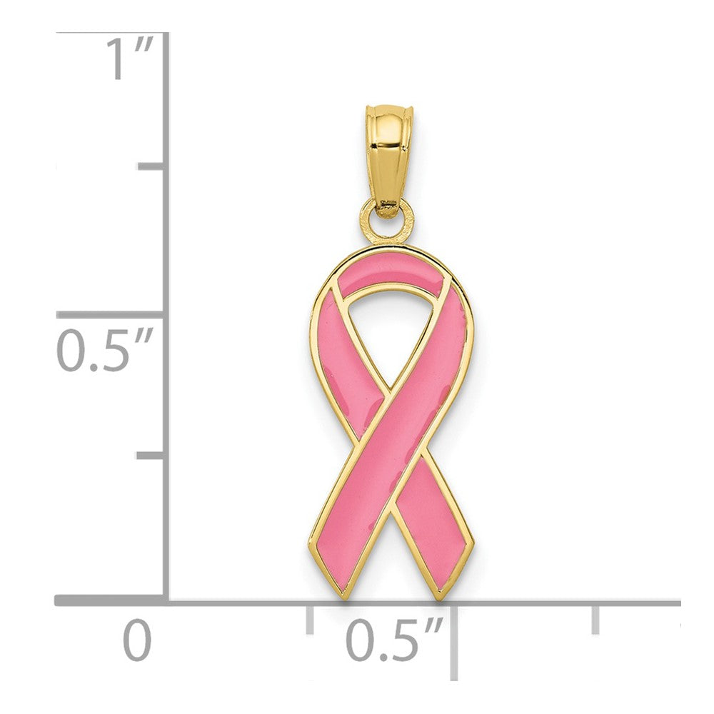 FJC Finejewelers 10 kt Yellow Gold Pink Enameled Awareness Ribbon Charm 23 x 13 mm