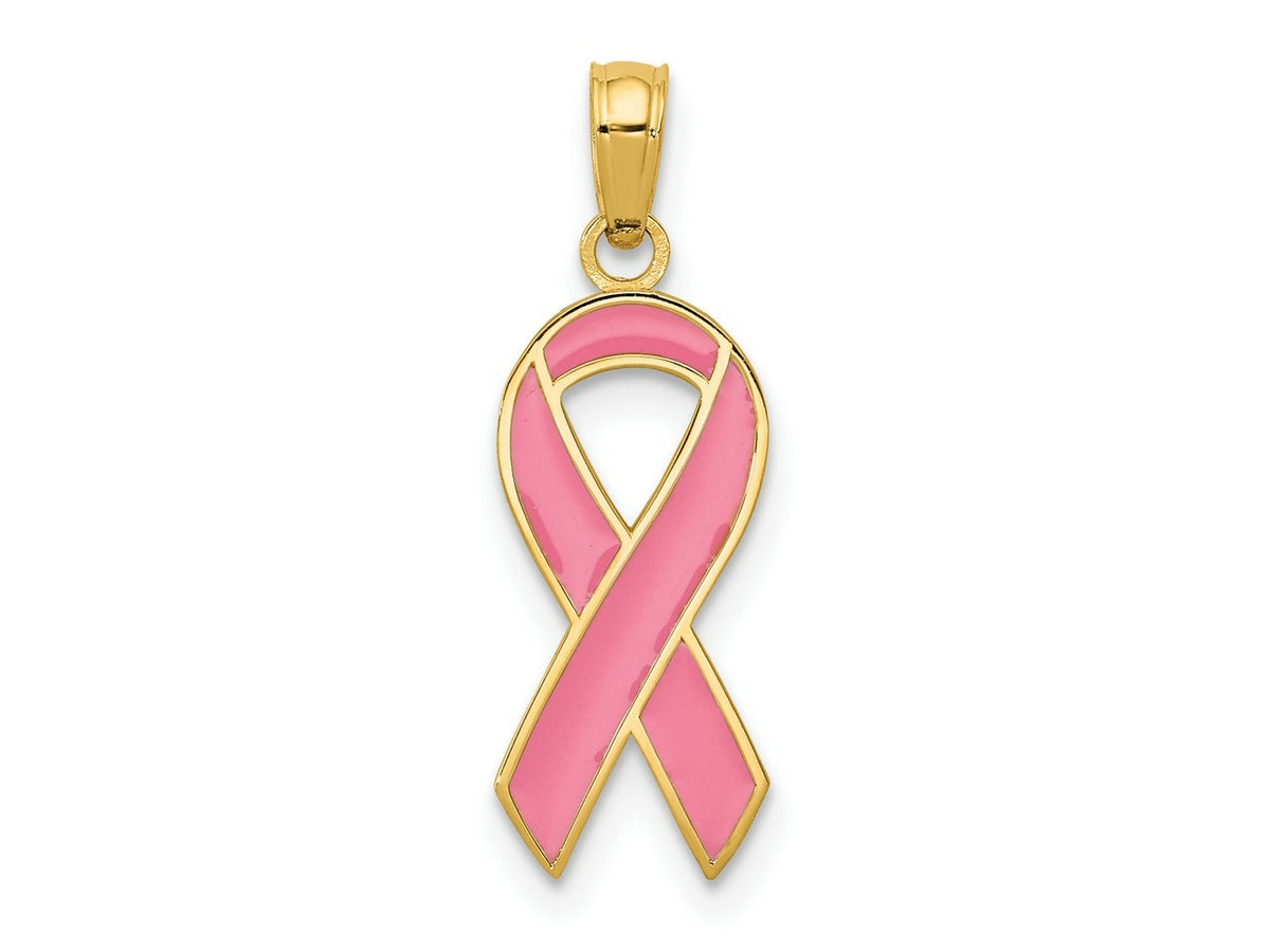 FJC Finejewelers 10 kt Yellow Gold Pink Enameled Awareness Ribbon Charm 23 x 13 mm
