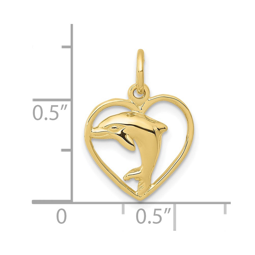 FJC Finejewelers 10 kt Yellow Gold Dolphin in Heart Charm 19 x 14 mm