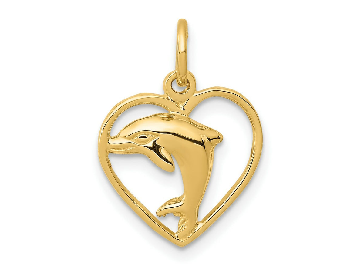 FJC Finejewelers 10 kt Yellow Gold Dolphin in Heart Charm 19 x 14 mm