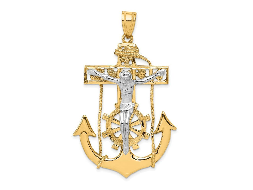 FJC Finejewelers 10 kt Two Tone Gold Mariner's Crucifix Charm 56 x 30 mm