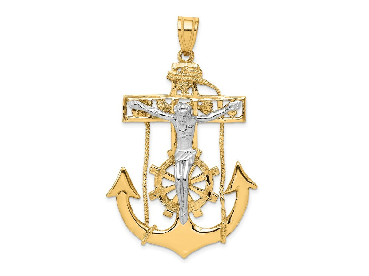 FJC Finejewelers 10 kt Two Tone Gold Mariner's Crucifix Charm 56 x 30 mm