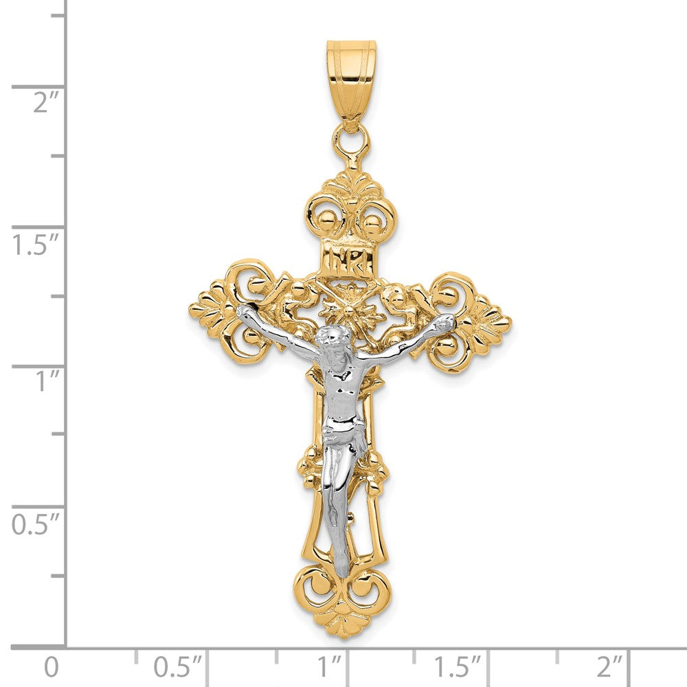 FJC Finejewelers 10 kt Two Tone Gold INRI Fleur De Lis Crucifix Charm 57 x 31 mm