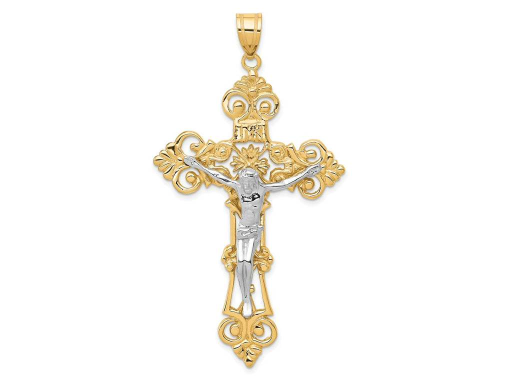 FJC Finejewelers 10 kt Two Tone Gold INRI Fleur De Lis Crucifix Charm 68 x 36 mm