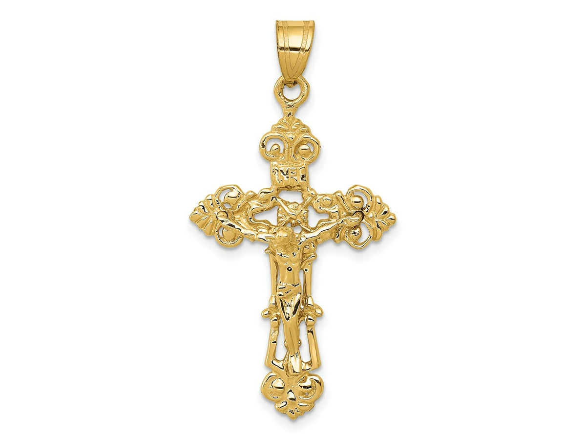 FJC Finejewelers 10 kt Yellow Gold INRI Fleur De Lis Crucifix Charm 41 x 21 mm