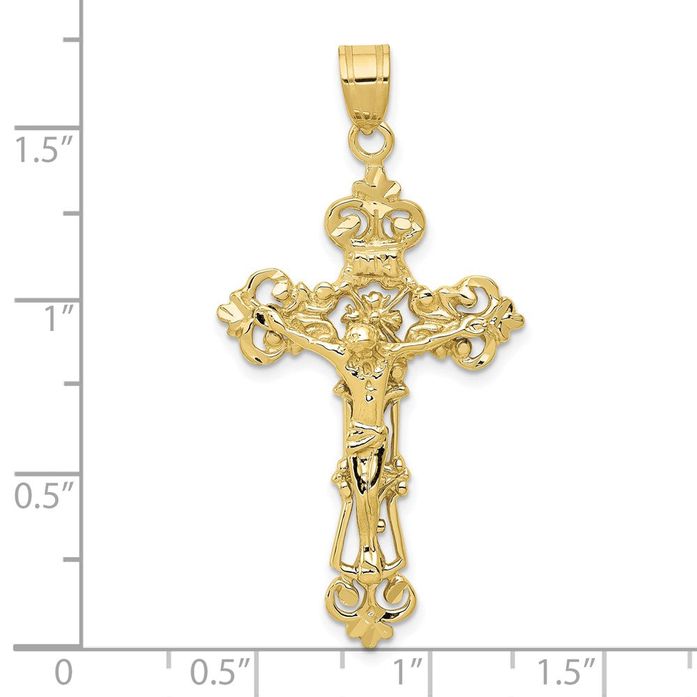 FJC Finejewelers 10 kt Yellow Gold INRI Fleur De Lis Crucifix Cross Charm 46 x 24 mm