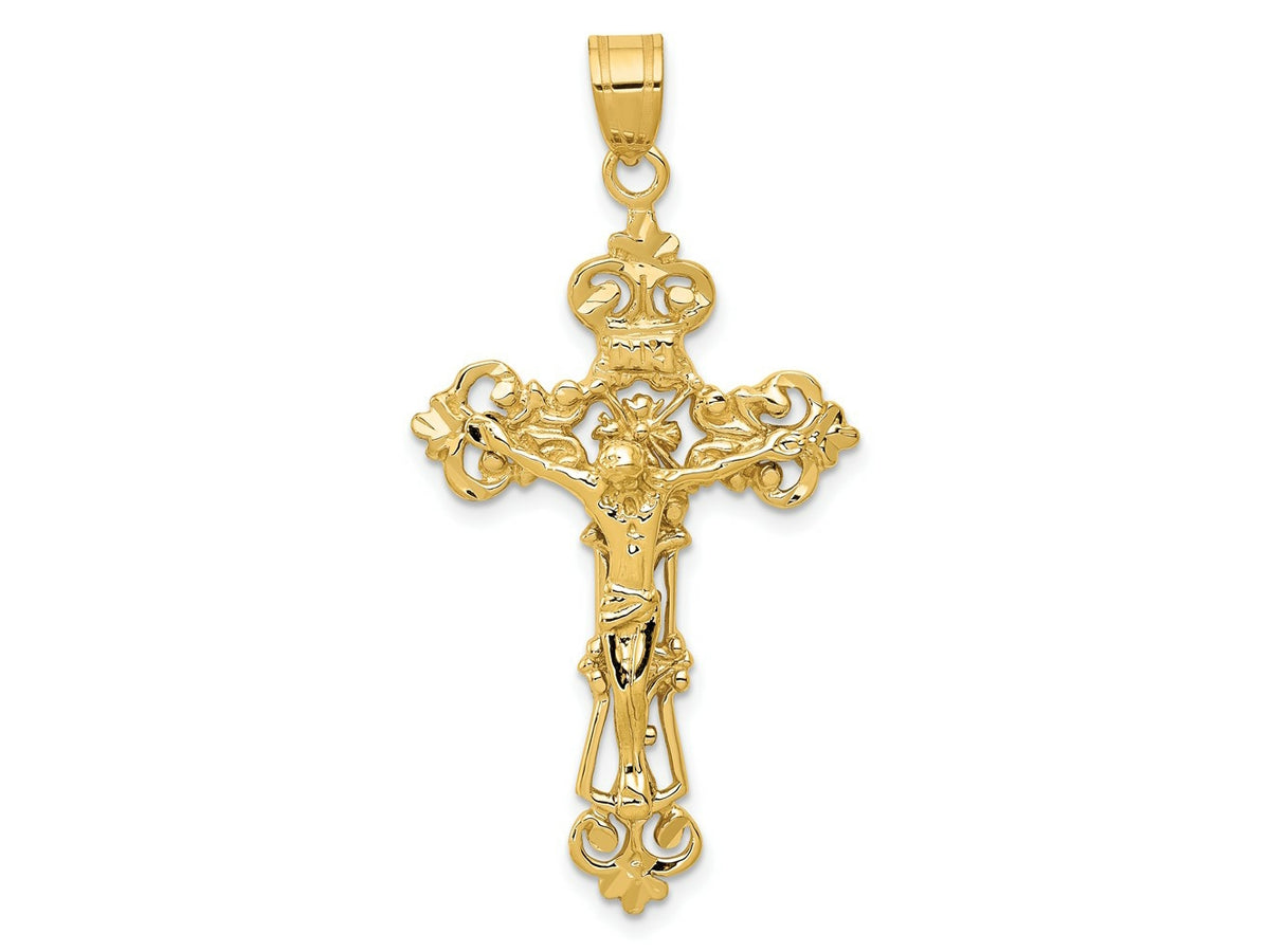 FJC Finejewelers 10 kt Yellow Gold INRI Fleur De Lis Crucifix Cross Charm 46 x 24 mm