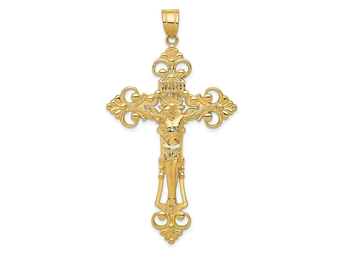 FJC Finejewelers 10 kt Yellow Gold INRI Fleur De Lis Crucifix Charm 66 x 36 mm