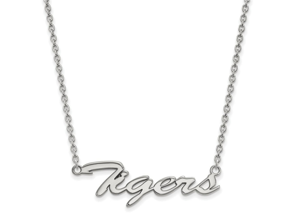 LogoArt 10 kt White Gold Clemson University Tigers Script Pendant Necklace