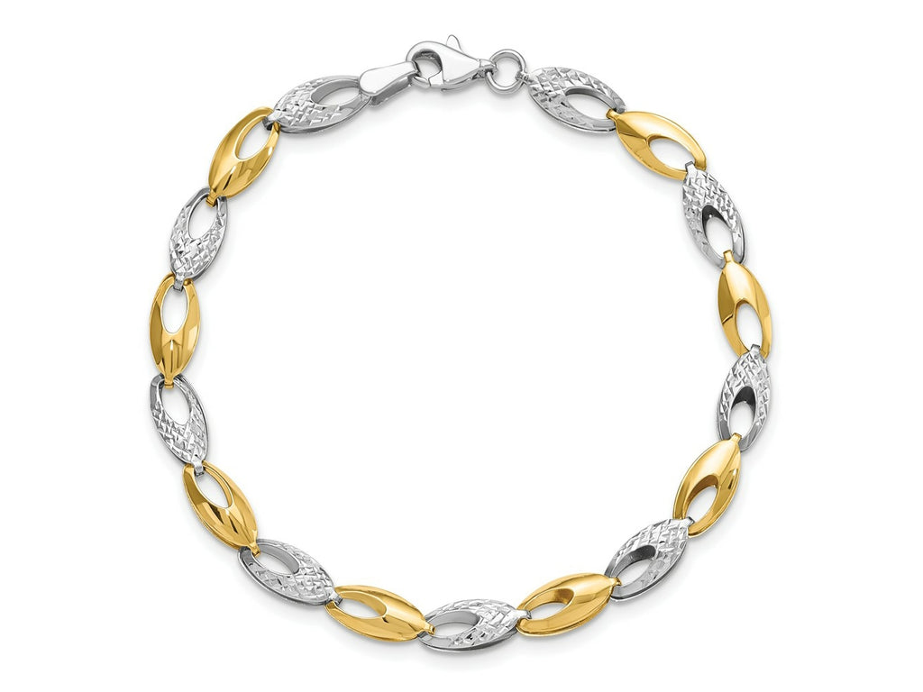 FJC Finejewelers 14 kt Two Tone Gold Fancy Bright Cut Bracelet 7 Inches