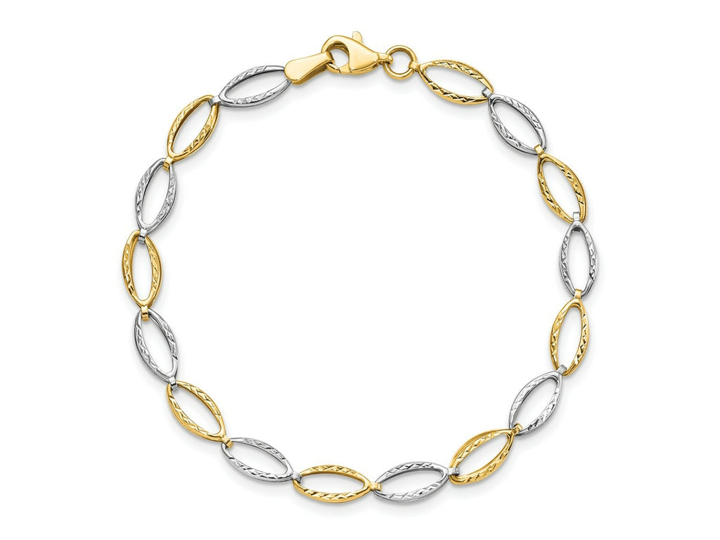 FJC Finejewelers 14 kt Two Tone Gold Fancy Bright Cut Bracelet 7 Inches