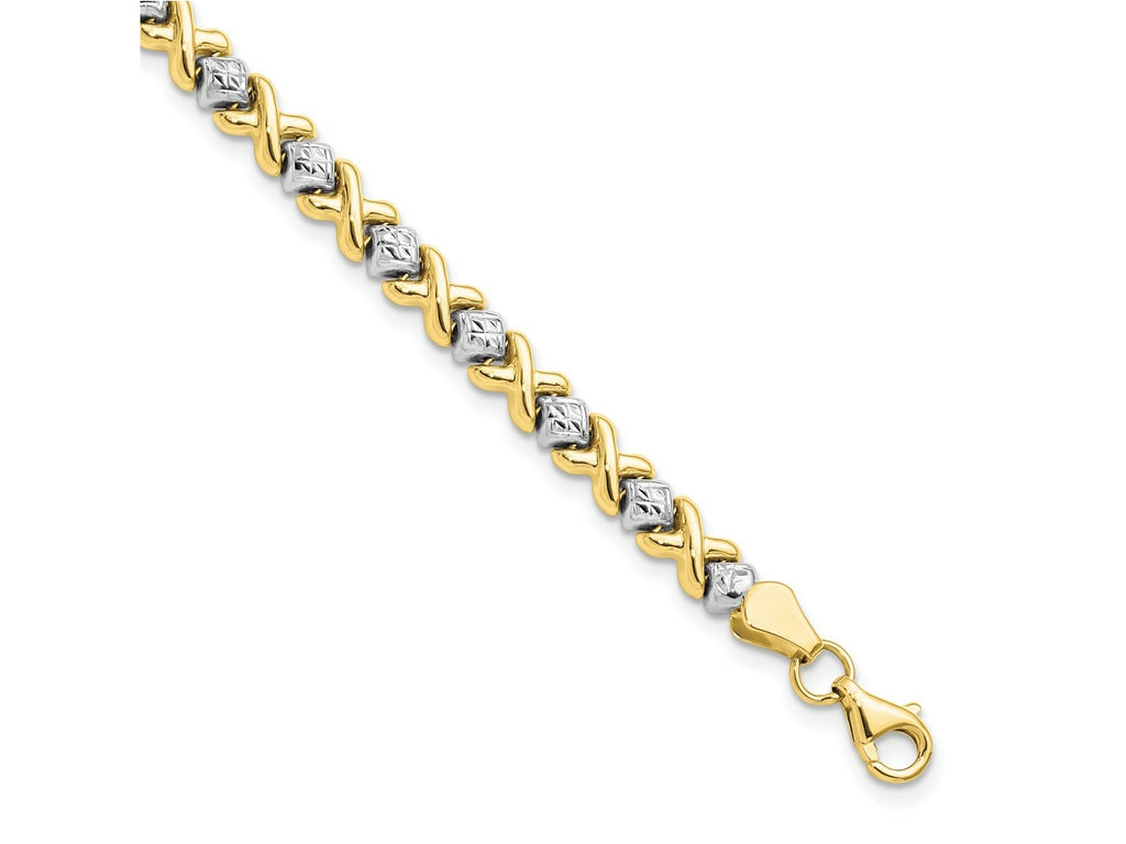 FJC Finejewelers 10 kt Yellow Gold Fancy with Rhodium Bright Cut Bracelet 7 Inches