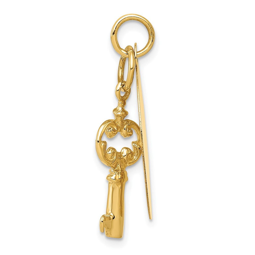 FJC Finejewelers 14 kt Yellow Gold Polished Engraveable Disc and Key Charm 30 x 16 mm