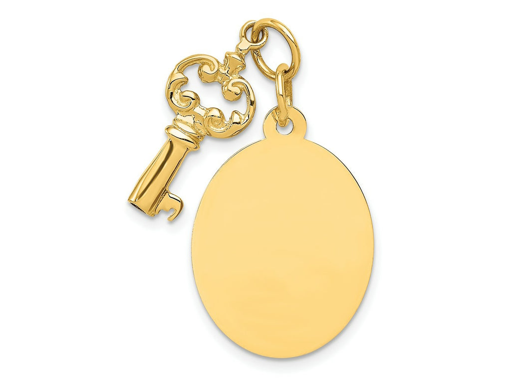FJC Finejewelers 14 kt Yellow Gold Polished Engraveable Disc and Key Charm 30 x 16 mm